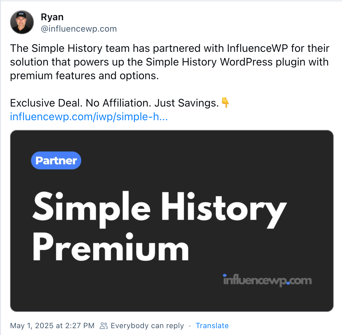 Simple History partners with InfluenceWP